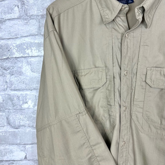 5.11 Tactical Taclite Professional Long-Sleeve Button-Up Work Shirt Sz XL Khaki - Picture 3 of 14